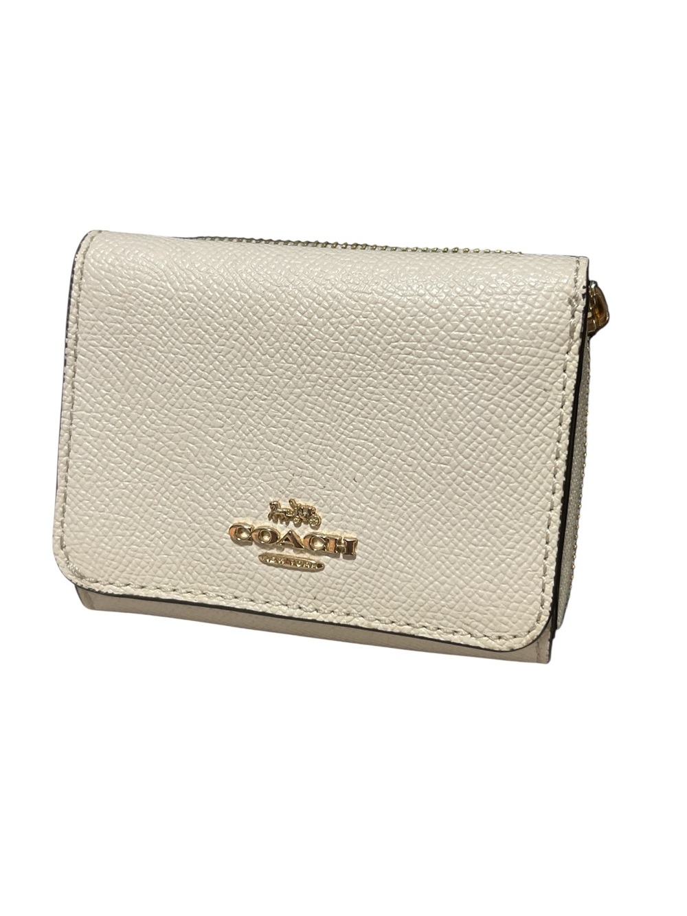 COACH Crossgrain Leather Trifold Small Wallet Gold/Chalk
